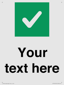 Custom plain background, green square with tick sign